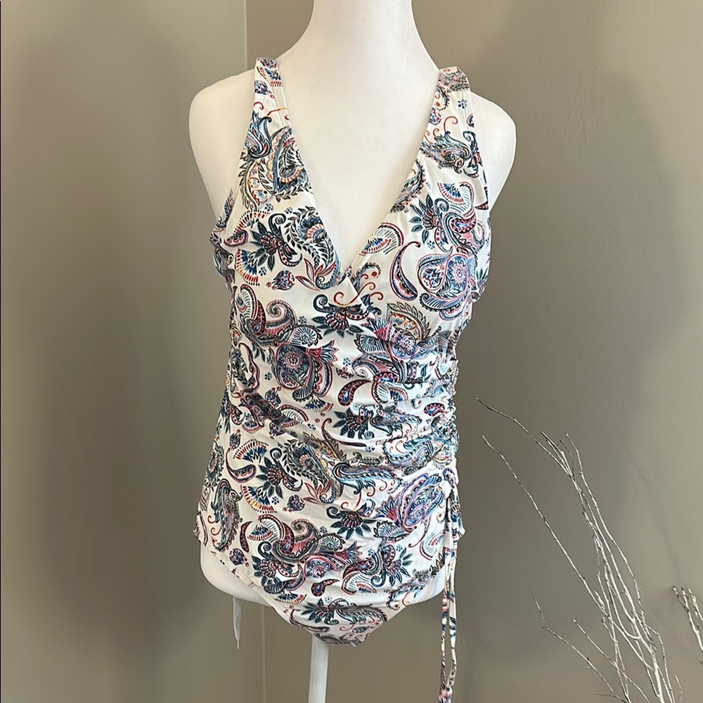 Niptuck Swim, Paisley Print Women's One Piece Swimsuit, Sz 12